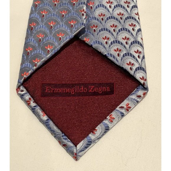 ERMENEGILDO ZEGNA Gray Flowers Tie 100% Silk 59”.1/2- 4” EX COND - Picture 2 of 4